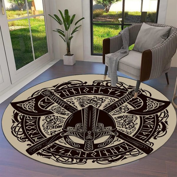 Transform Your Space with the Power of Norse Mythology: Tree of Life Valknut Round Rug