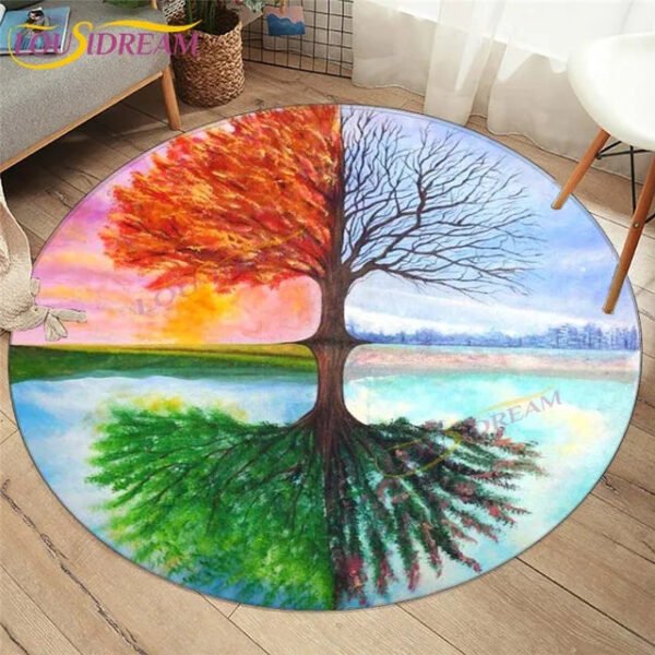 Embrace Norse Elegance: Tree of Life Rune Pattern Round Rug - Enhance Your Living Space with Vibrant Rainbow Print - Perfect for Viking Home Decor & Cozy Floors