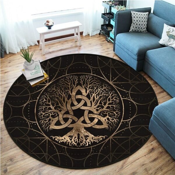 Celtic Viking Round Rug Floor Mat Tree of Life Round Carpet Yggdrasil Floor Mat Anti Slip Chair Mat for Children Kids Playmat| |