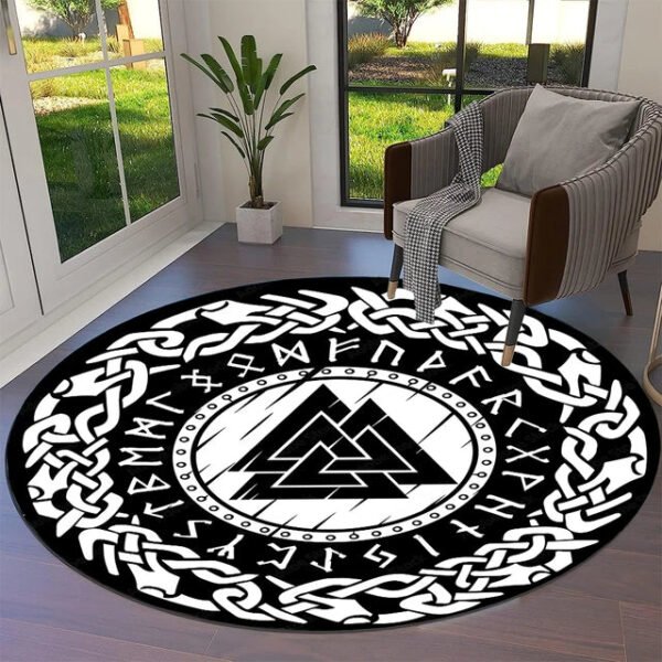 Transform Your Space with the Power of Norse Mythology: Tree of Life Valknut Round Rug
