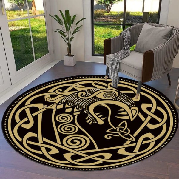 Transform Your Space with the Power of Norse Mythology: Tree of Life Valknut Round Rug