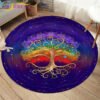 Embrace Norse Elegance: Tree of Life Rune Pattern Round Rug - Enhance Your Living Space with Vibrant Rainbow Print - Perfect for Viking Home Decor & Cozy Floors