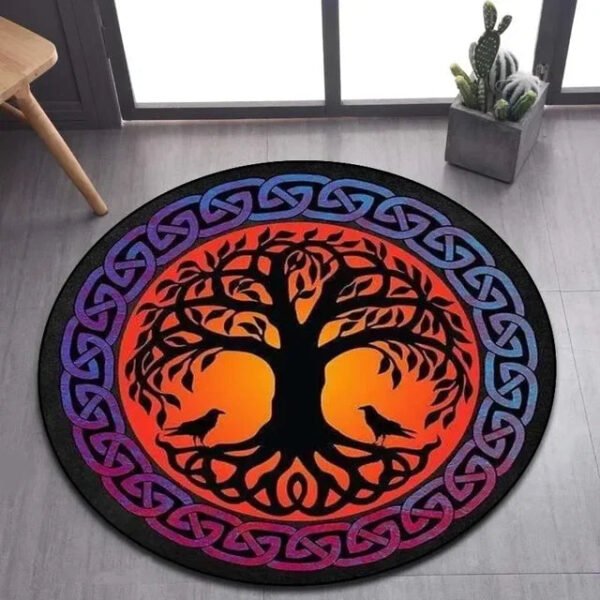 Viking Valknut Yggdrasil Tree of Life Round Area Rug: Stylish Décor