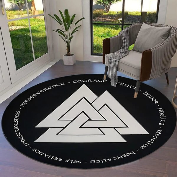 Transform Your Space with the Power of Norse Mythology: Tree of Life Valknut Round Rug