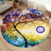 Embrace Norse Elegance: Tree of Life Rune Pattern Round Rug - Enhance Your Living Space with Vibrant Rainbow Print - Perfect for Viking Home Decor & Cozy Floors