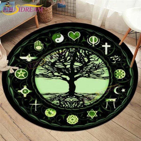 Embrace Norse Elegance: Tree of Life Rune Pattern Round Rug - Enhance Your Living Space with Vibrant Rainbow Print - Perfect for Viking Home Decor & Cozy Floors