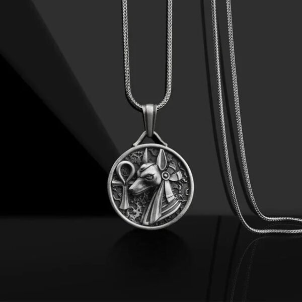 Vintage Death God Anubis Pure Tin Necklace Hip Hop Men's Egyptian Anka Cross Horus Eye Pendant Amulet Party Jewelry Gift