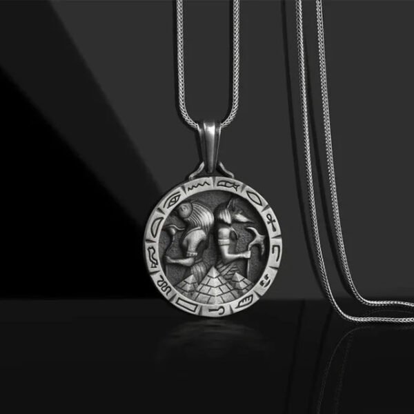 Vintage Death God Anubis Pure Tin Necklace Hip Hop Men's Egyptian Anka Cross Horus Eye Pendant Amulet Party Jewelry Gift