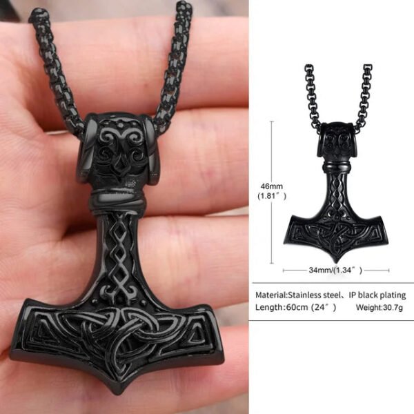 Mjolnir The Hammer of Thor Norse Pagan Symbol Pendant Necklace Stainless Steel Double Sided Dragon Design Viking Jewelry