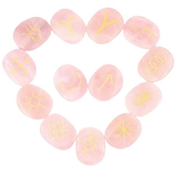 Natural Witches Runes Stones Set Healing Crystal with Engraved Gypsy Reiki Symbols for Meditation Divination