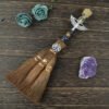 Crystal feather broom three-phase moon quartz pendant amethyst witch altar decoration festival decor magic gift