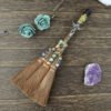 Crystal feather broom three-phase moon quartz pendant amethyst witch altar decoration festival decor magic gift