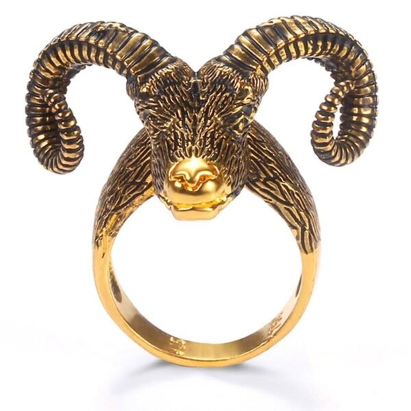 Goat Horn Head Antelope Big Sheep head Ring Satan Worship Baphomet Aries Zodiac Wicca Star Punk Rock Animal Rings Man Jewelry