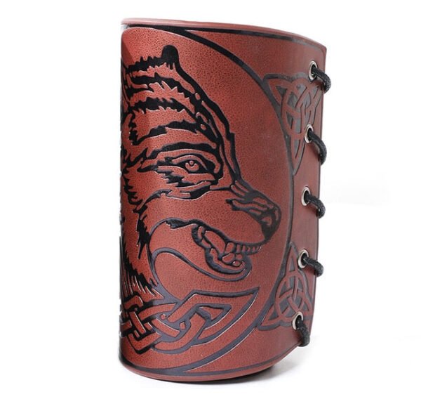 Nordic Viking Compass Punk Wolf Head Leather Bracelet