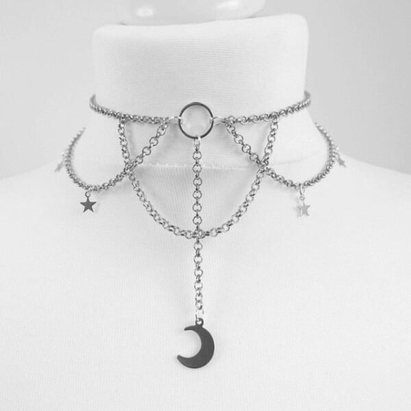 Moon Gothic Chains O Ring Choker gothic choker, moon necklace, moon choker|Choker Necklaces|