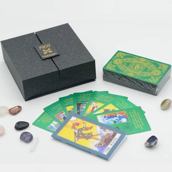 High Quality Mysterious Gold Foil Tarot PVC Table Game Color Card Gift Box Set Bronzing Waterproof Tablecloth Crystal Stone