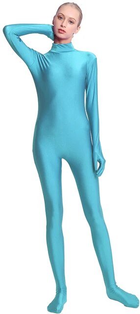 Adult Black Spandex Full Body Zentai Footed Jumpsuit Unisex Bodysuit Women Handed Unitard Skin Tight Halloween Costume