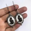 Vintage Gothic Black Cat Cameo Earrings For Women Witch Alternative Jewelry Accessories Gift