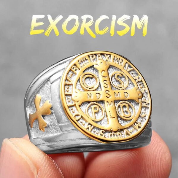 Sacred Guardian: Saint Benedict Exorcism Amulet Men's Ring - Channel Divine Protection