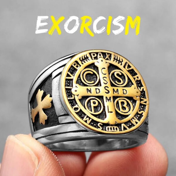 Sacred Guardian: Saint Benedict Exorcism Amulet Men's Ring - Channel Divine Protection