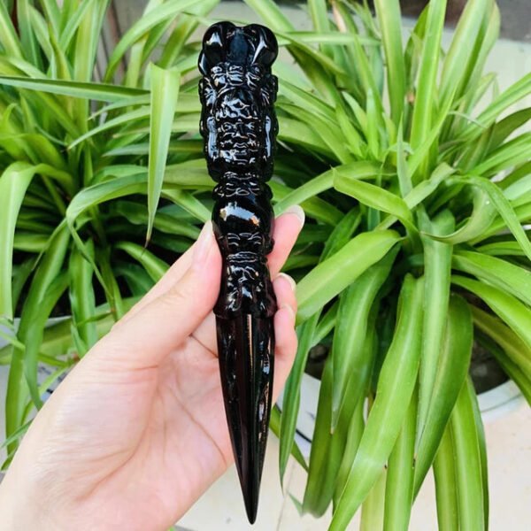 Black Obsidian Crystals – Hand-Carved Vajra Dorje Phurba Amulet