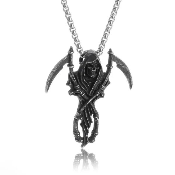 Vintage Gothic Hell Reaper Scythe Pendant Mystical Demon Necklace for Men Personality Punk Halloween Trend Jewelry