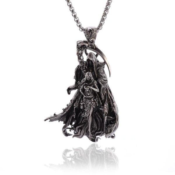 Vintage Gothic Hell Reaper Scythe Pendant Mystical Demon Necklace for Men Personality Punk Halloween Trend Jewelry