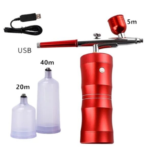 Pink Mini Air Compressor Kit Air-Brush Paint Spray Gun Airbrush For Nail Art Tattoo Craft Cake Nano Fog Mist Sprayer
