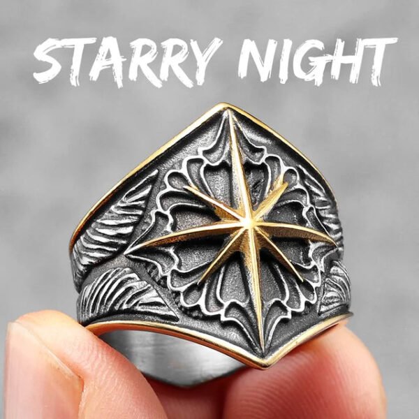 Starry Ring 316L Stainless Steel Star Men Ring Punk Rock Rap