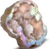KALIFANO Angel Aura Quartz Geode - Titanium Bonded High Energy Crystal Cuarzo Cluster/Druzy with Information Card - Natural Reiki Rock Used for Clarity and Purpose (Family Owned and Operated)