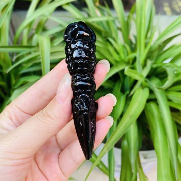 Black Obsidian Crystals – Hand-Carved Vajra Dorje Phurba Amulet