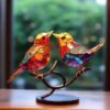 Manual Stained Acrylic Birds On Branch Desktop Ornaments Acrylic Material Double Sided Multicolor Style Birds Alloy Decorations