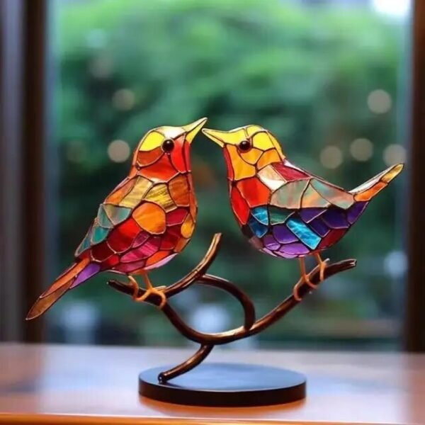 Manual Stained Acrylic Birds On Branch Desktop Ornaments Acrylic Material Double Sided Multicolor Style Birds Alloy Decorations