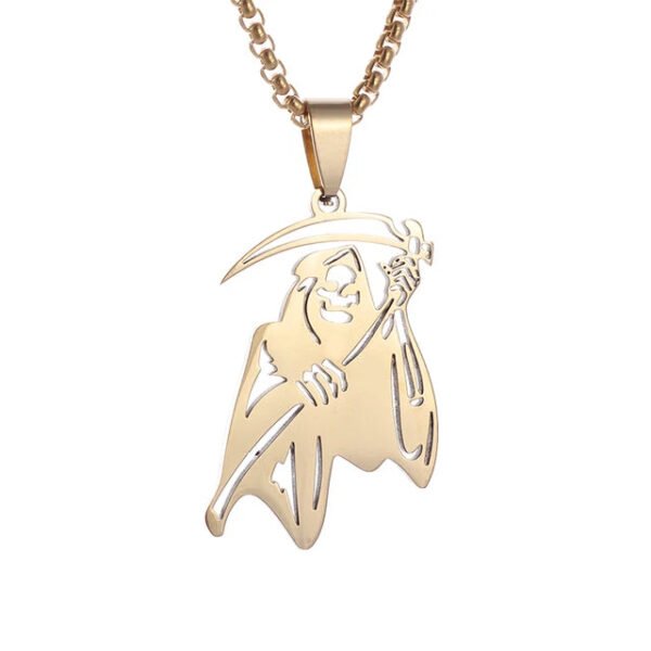 Vintage Gothic Hell Reaper Scythe Pendant Mystical Demon Necklace for Men Personality Punk Halloween Trend Jewelry