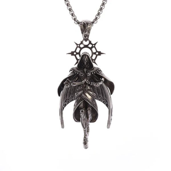 Vintage Gothic Hell Reaper Scythe Pendant Mystical Demon Necklace for Men Personality Punk Halloween Trend Jewelry