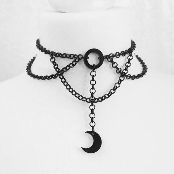 Moon Gothic Chains O Ring Choker gothic choker, moon necklace, moon choker|Choker Necklaces|