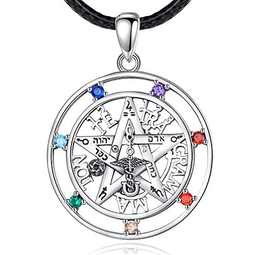 Vito Sterling Silver Tetragrammaton Necklace for Women Men, Abalone Shell 18k Gold Plated Pentagram Pendant, Wiccan Protection Amulet Pentacle Star Jewelry Gift for Wife Husband, 24"/18"/22"