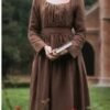 Women Medieval Victorian Retro Dress Square Collar Long Sleeves High Waist French Apparel Brown Blue Temperament Long Dress