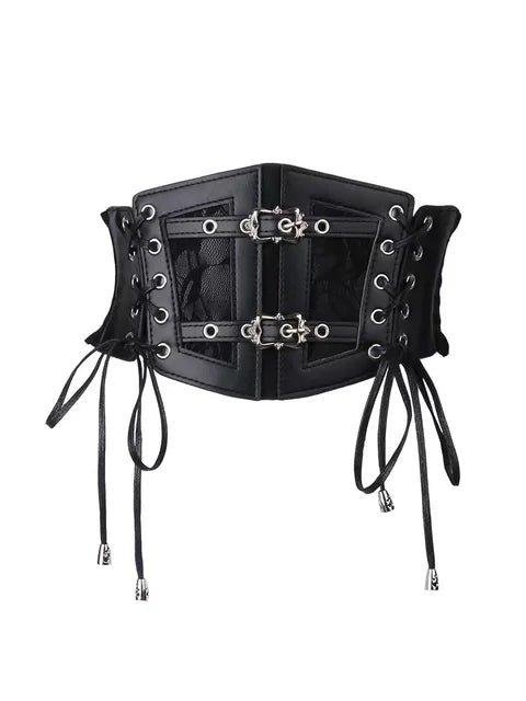 Lace straps, leather waist closure, women's decoration, shaping body, waist closure, black European and American vintage metal
