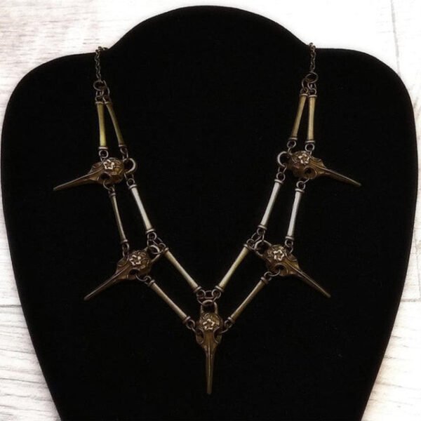 Fashion Witch Skull Raven Crow Bird Goth Pendant Choker Necklace Woodland Elven Gothic Wicca Nature Pagan Steampunk Witchy Thing - Necklace