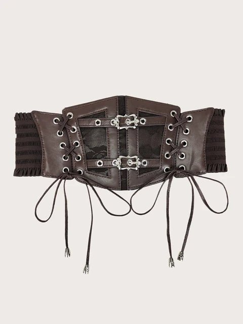 Lace straps, leather waist closure, women's decoration, shaping body, waist closure, black European and American vintage metal