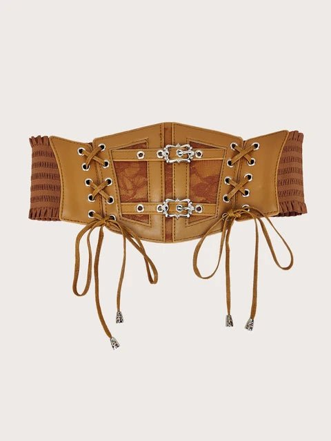 Lace straps, leather waist closure, women's decoration, shaping body, waist closure, black European and American vintage metal