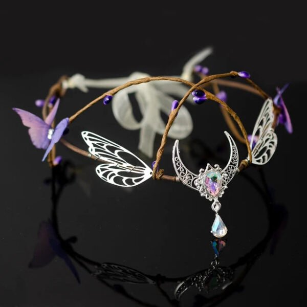 Handmade Forest Woodland Elf Hair Tiara Butterfly Deer Twig Branch Leaves Hair Crowns Fairycore Elvens Hair Jewelry for women