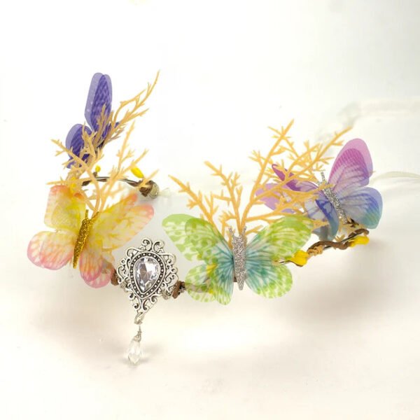 Handmade Forest Woodland Elf Hair Tiara Butterfly Deer Twig Branch Leaves Hair Crowns Fairycore Elvens Hair Jewelry for women