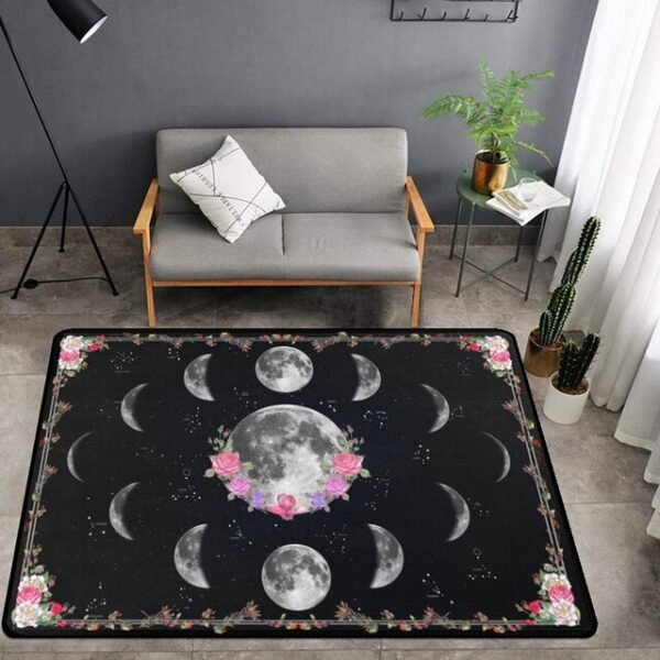 Black Celestial Moon/Stars/Sun/Area Rug Witch Goth Gothic Pagan Wiccan Tarot Cards Astrology Witchcraft Supplies Mandala Carpet| |