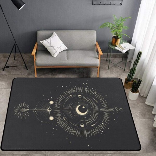 Black Celestial Moon/Stars/Sun/Area Rug Witch Goth Gothic Pagan Wiccan Tarot Cards Astrology Witchcraft Supplies Mandala Carpet| |