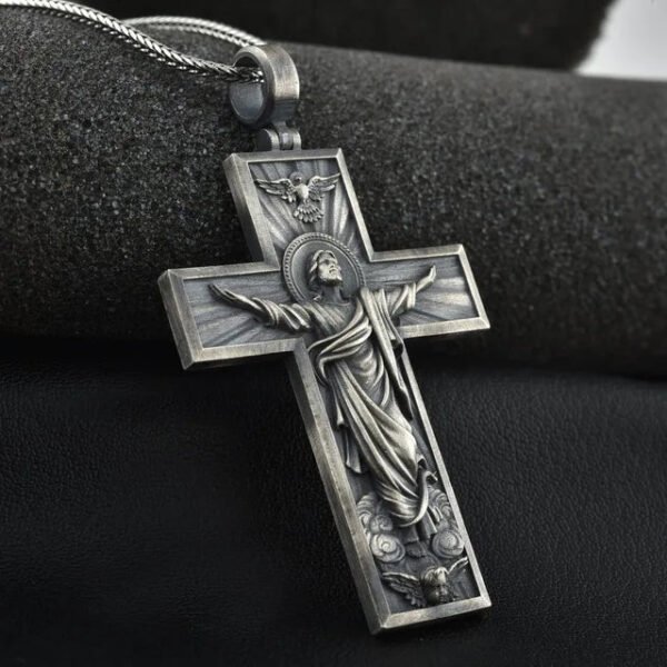 Classic Pure Tin Jesus Crucifixion Cross Pendant Necklace for Woman and Men Christian Amulet Jewelry Gifts Titanium Steel Chain