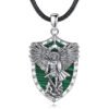 Divine Protection: Sterling Silver Archangel Michael Necklace with Abalone Shell & Malachite Amule
