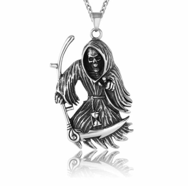 Vintage Gothic Hell Reaper Scythe Pendant Mystical Demon Necklace for Men Personality Punk Halloween Trend Jewelry