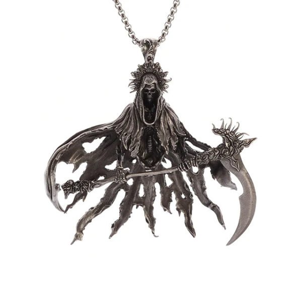 Vintage Gothic Hell Reaper Scythe Pendant Mystical Demon Necklace for Men Personality Punk Halloween Trend Jewelry